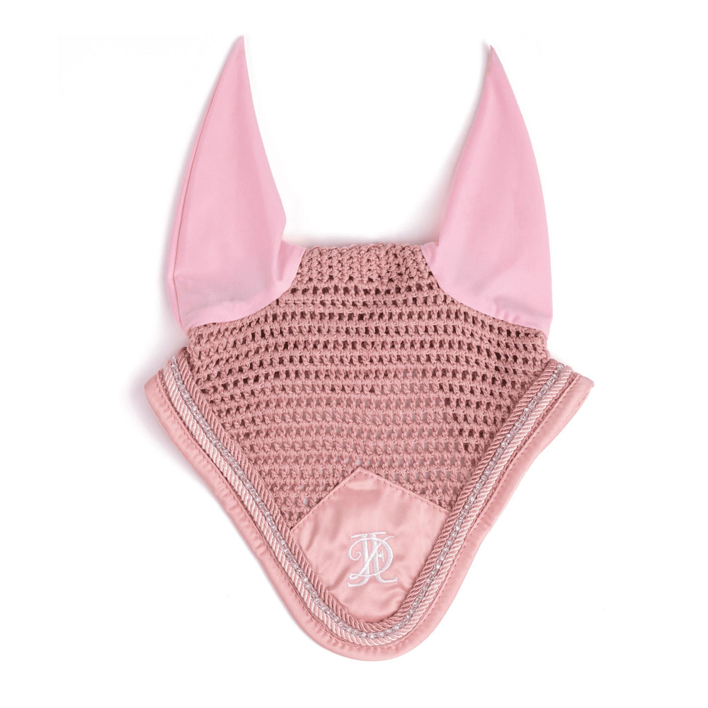 Pink fly veil with pink and diamante trim, on a white background.